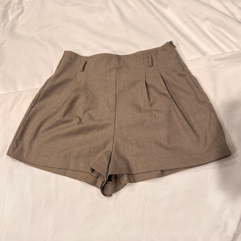 Tan Pleated Shorts